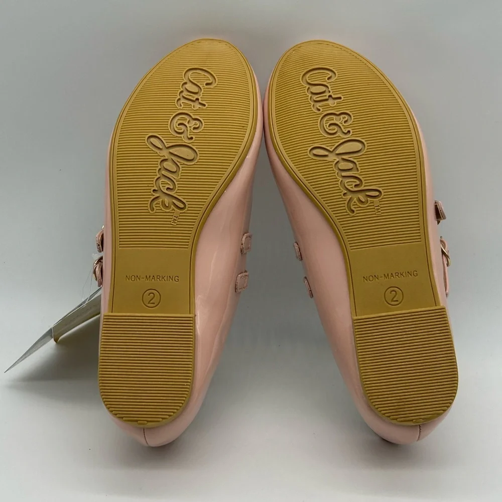Cat & Jack Pink Double Strap Pink Flats | Sz 2 l Vegan | New With Tags l No Box